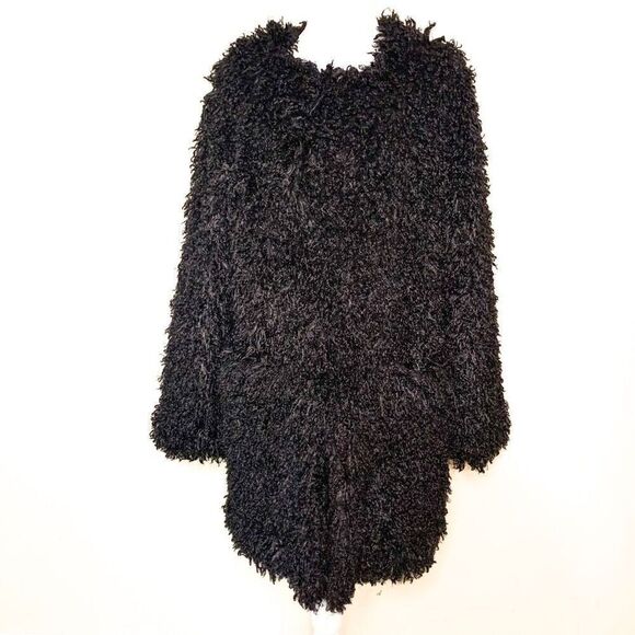 Smythe 'Mongolian' Faux Fur Shaggy Black Mid Length Coat Small US 2 - Picture 6 of 10